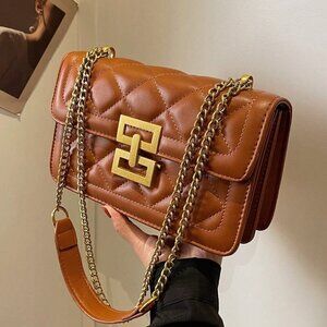 Brown Elegant Women's Square Crossbody Bag With Chain Strap
